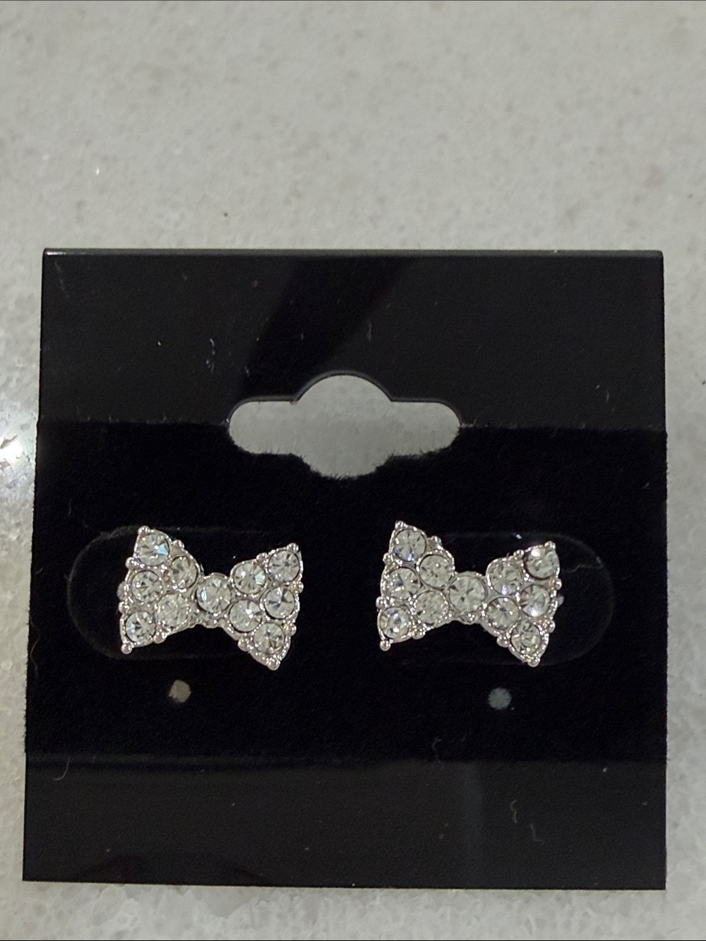 Rhinestone Bow Stud Earrings Silver